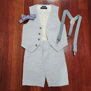 JCrew Thompson Blue Seersucker Suit Vest & Shorts Set with Suspenders & Bowtie